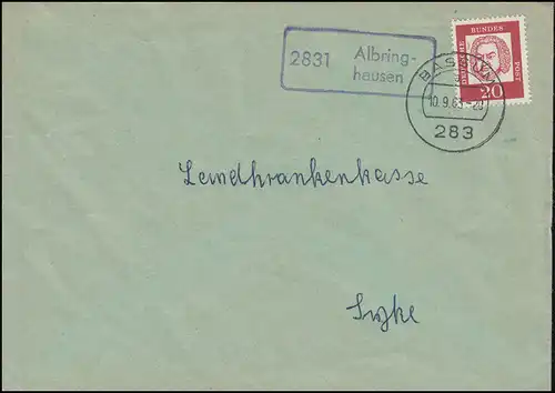 Temple de la poste de campagne 2831 Albringhausen sur lettre BASSUM 10.9.1963