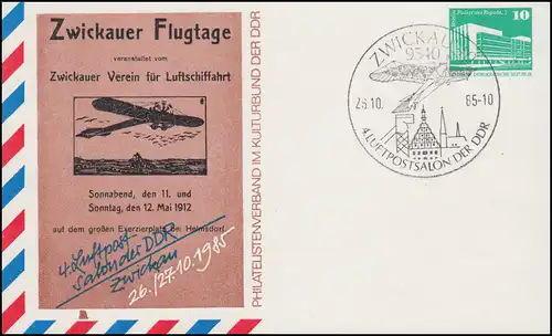 PP 17/54 Constructions 10 Pf Airpost-Salon Zwickau 1985, SSt ZWICKAU 1985