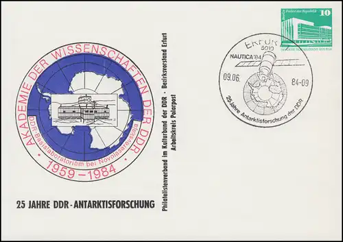 PP 17/48 Bâtiments 10 Pf 25 ans Recherche sur l'Antarctique en RDA 1984, SSt ERFURT 1984