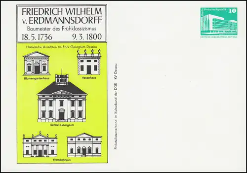 PP 17/8 Bauwerke 10 Pf Friedrich Wilhelm von Erdmannsdorf 1986, **