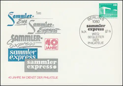 PP 17/25 Bauwerke 10 Pf sammler express 1987, SSt BERLIN Wegbegleiter 1987