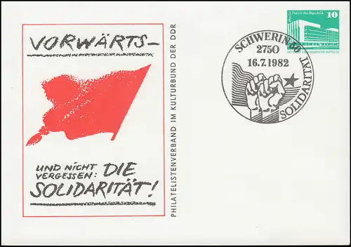 PP 17/28 Bauwerke 10 Pf Solidarität Rote Fahne 1982, SSt SCHWERIN 1982