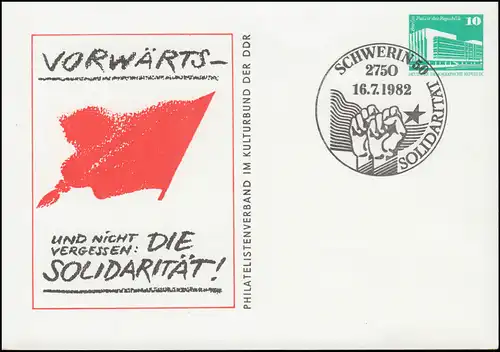 PP 17/28 Constructions 10 Pf Solidarité Faucon rouge 1982, SSt SCHWERIN 1982