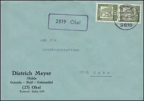 Landpost-Stempel 2819 Okel auf Brief SYKE 5.11.1963