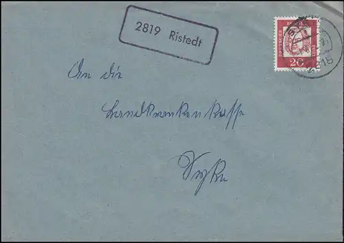Temple de la poste de campagne 2819 Ristedt sur lettre SYKE 1.6.1962