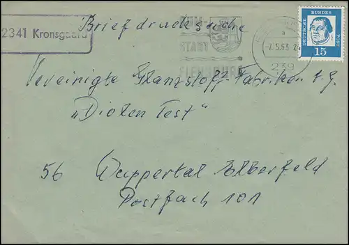 Landpost-Stempel 2341 Kronsgaard auf Briefdrucksache FLENSBURG 7.5.1963