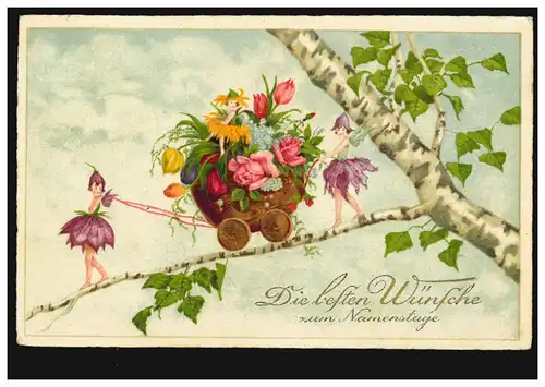 Carte postale Jour du nom Waldelfen Fleuriste sur Birkenast, GRAFENAU 17.10.1930