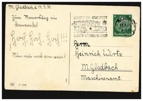 Arthur Thiele Ansichtskarte Namenstag Musikanten mit Dirigent, M.GLADBACH 1934 