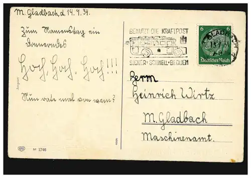 Arthur Thiele Carte de la fête de nom Musiciens avec chef d'orchestre, M.GLADBACH 1934