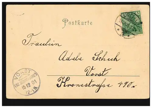 Ansichtskarte Namenstag Glückwünsche für 1901, CREFELD 15.12.1901 nach VORST