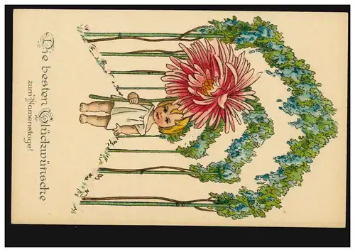 Carte de nom de la fille avec grande fleur galerie d'arbres, non utilisé