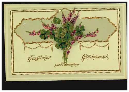 Ansichtskarte Namenstag Glockenblumen mit Glücksklee, REGENSBURG 2.12.1912