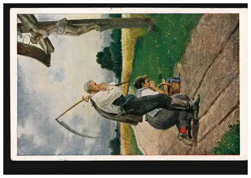 AK Artiste Benesch: Sonner du soir - Bauer avec Sense, INNSBRUCK 11.10.1917