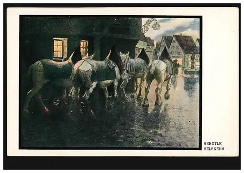 Artiste-AK Herdtle: Retour à la maison des chevaux, Editeur Teubner / Leipzig, inutilisé