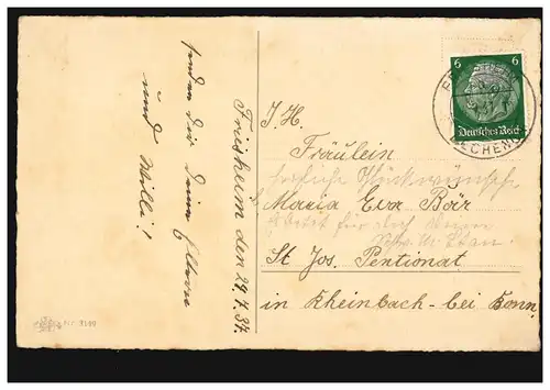 Ansichtskarte Namenstag Briefträger mit rotem Dreirad, PRIESHEIM-LECHENICH 1937