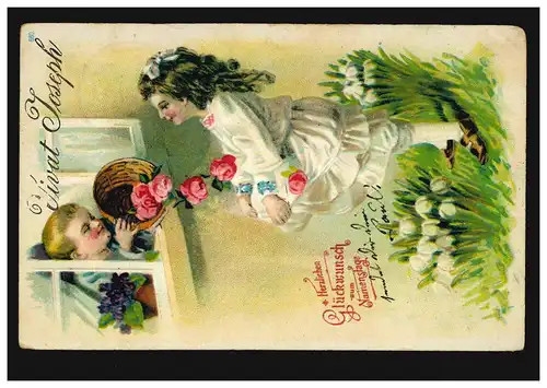 Carte Visual Nom de la fête Joseph: garçon donne des filles Roses DÜSSELDORF 18.3.1908