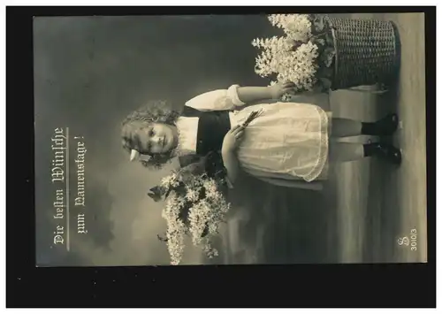 Ansichtskarte Namenstag Mädchen mit Blumen Blumenkorb, BEILNGRIES 20.7.1914