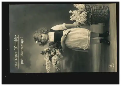 Carte de visite Nom de la fille avec fleurs Panier de fleurs, BEILGRIES 20.7.1914