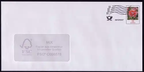 U 37BII Gartennelke 25 C. Frankierwelle, BA61747, FDC-Vermerk: 4-zeilig  **