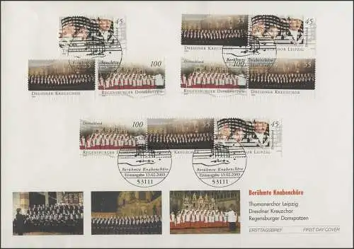 2318-2320 ZD-Set aus Bl.61 Knabenchöre, Set auf Schmuck-FDC ESSt Bonn