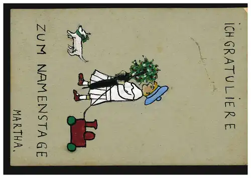 Carte postale Jour du nom Dessin enfant avec cadeaux, BREGENZ 31.1.1912