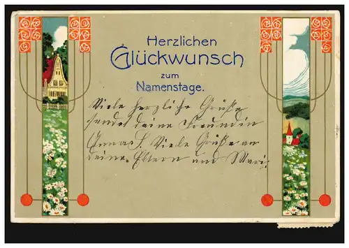 Ansichtskarte Namenstag Landschaftsbilder in Girlandenform, KUFSTEIN um 1910