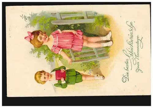 Carte de vue Jour du nom Jeune fille félicite avec cadeau, IMMENVADT 1936