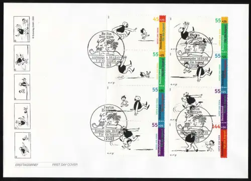 2349-2353 ZD-Set aus Bl.63 Vater und Sohn - 9 Zusammendrucke auf FDC Berlin