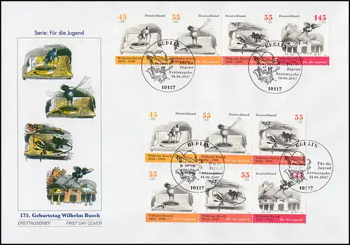 2606-2609 Bl.71 Wilhelm Busch - set de compression avec 6 ZD + 4 Ezm sur 2 FDC