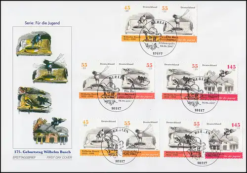 2606-2609 Bl.71 Wilhelm Busch - Zusammendruck-Set mit 6 ZD + 4 Ezm auf 2 FDC