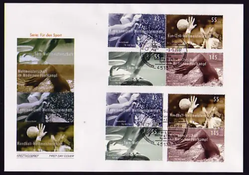 2578ff Bl.70 Sporthilfe 2007: ZD-Set mit 4 Zusammendruck-Paaren auf FDC ESSt