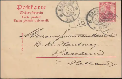 Postkarte P 59 von AACHEN 9.12.1902 in die Niederlande HAARLEM 10.12.02 