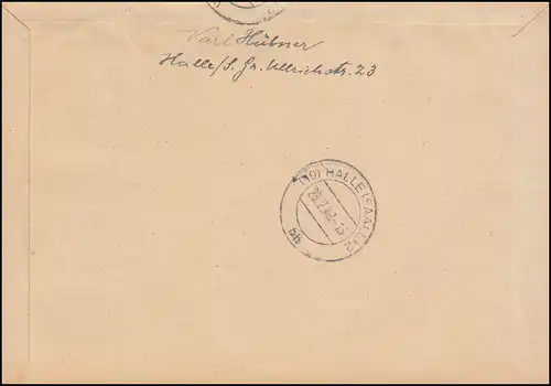 935P OR ndgz chiffre avec 957 ouvriers 80 Pf lettre de ville R HALLE/SAALE 23.2.1948