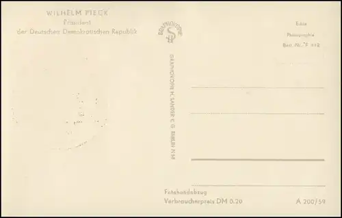 673 Wilhelm Pieck sur carte maximale 1959