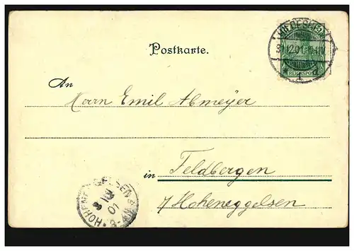 Carte de l'exposition Nouvel An Musique du Nouvel an du toit de la Kirchendach, HILDESHEIM 31.12.1901