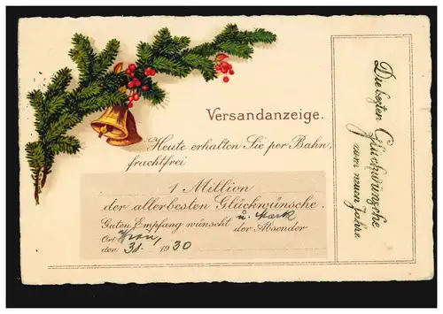 Ansichtskarte Neujahr Versandanzeige für 1 Million Glückwünsche, WIEN 31.12.1930