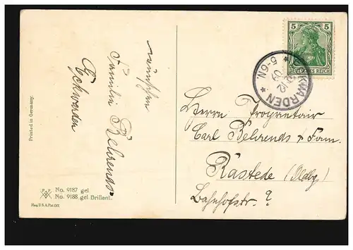 Ansichtskarte Neujahr Postillion auf zwei Tauben fliegend, ECKWARDEN 30.12.1909