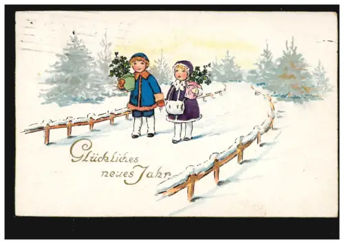 Ansichtskarte Neujahr Kinder bringen Blumentöpfe, ELBERFELD 31.12.1925