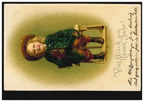 Ansichtskarte Neujahr Lächelndes Mädchen auf einem Stuhl, CÖLN 30.12.1905