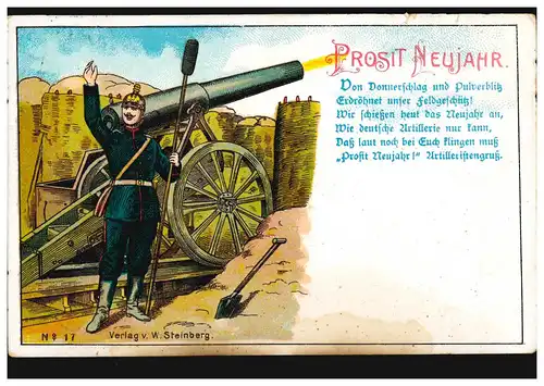 Ansichtskarte Neujahr Feldgeschütz beim Neujahrsschießen, STRASSBURG (ELS.) 1910