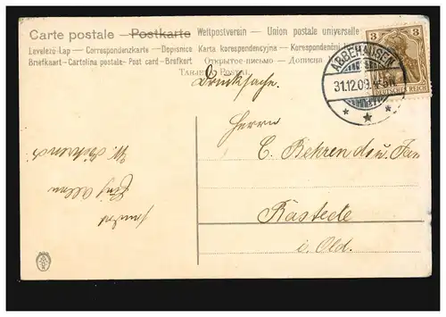 Ansichtskarte Neujahr Winterlandschaft Glocken Beeren, ABBEHAUSEN 31.12.1909