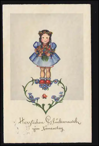 Carte Visual Nom de la fille avec des fleurs debout sur le cœur, MUNICH 9.9.1937