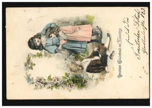 Ansichtskarte Namenstag Kinder beim Spielen CREFELD 25.11.1903 nach VORST 25.11.