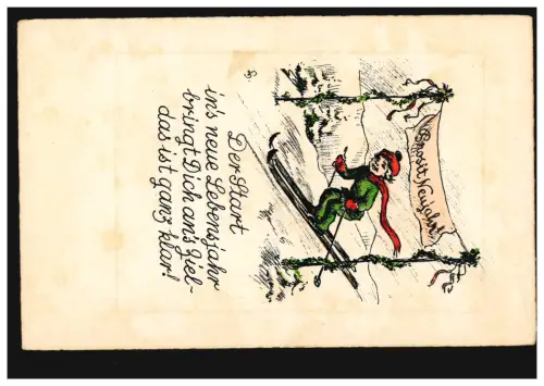 Ansichtskarte Neujahr Zieldurchfahrt - Neues Lebensjahr, ungebraucht