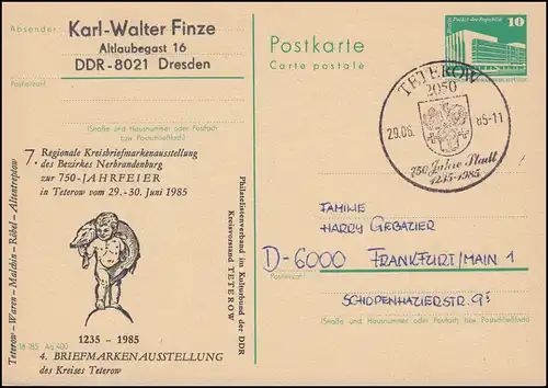 P 84 Impression: Exposition de timbres à Teterov SSt Teterow 29.6.85