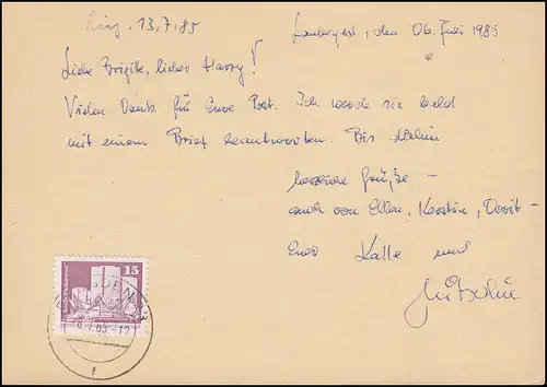 P 84 Impression: Exposition de timbres à Teterov SSt Teterow 29.6.85
