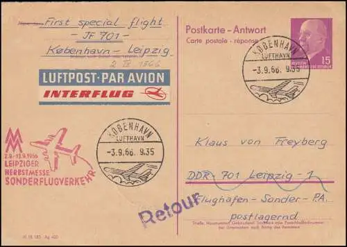 Interflug Messe-Erstflug IF 701 am 2.9.66 auf DDR P 74A, KOPENHAGEN 3.9.66