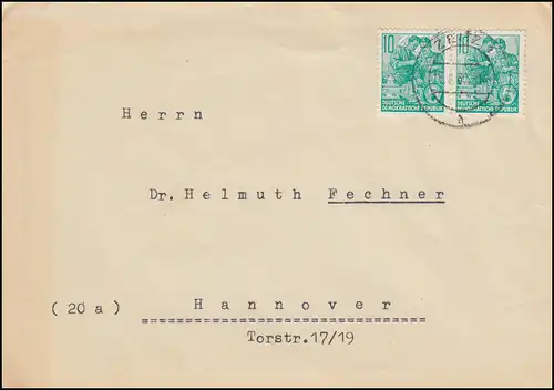 DDR 704B Plan quinquennal 10 paires de poutres dans la lettre de MeF ZEITZ 1 - 8.8.60 à Hanovre