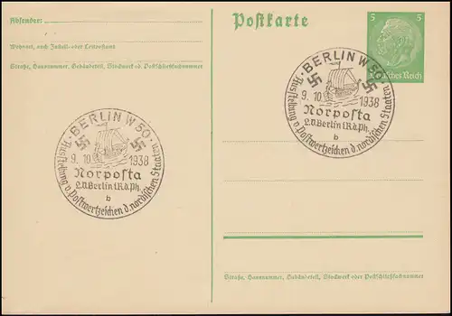 SSt BERLIN Norposta Exposition des pays nordiques 9.10.38 sur carte postale P 225I