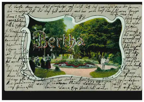 Ansichtskarte Vornamen: Bertha, Parklandschaft, GLAUCHAU 26.6.1904 nach LEIPZIG
